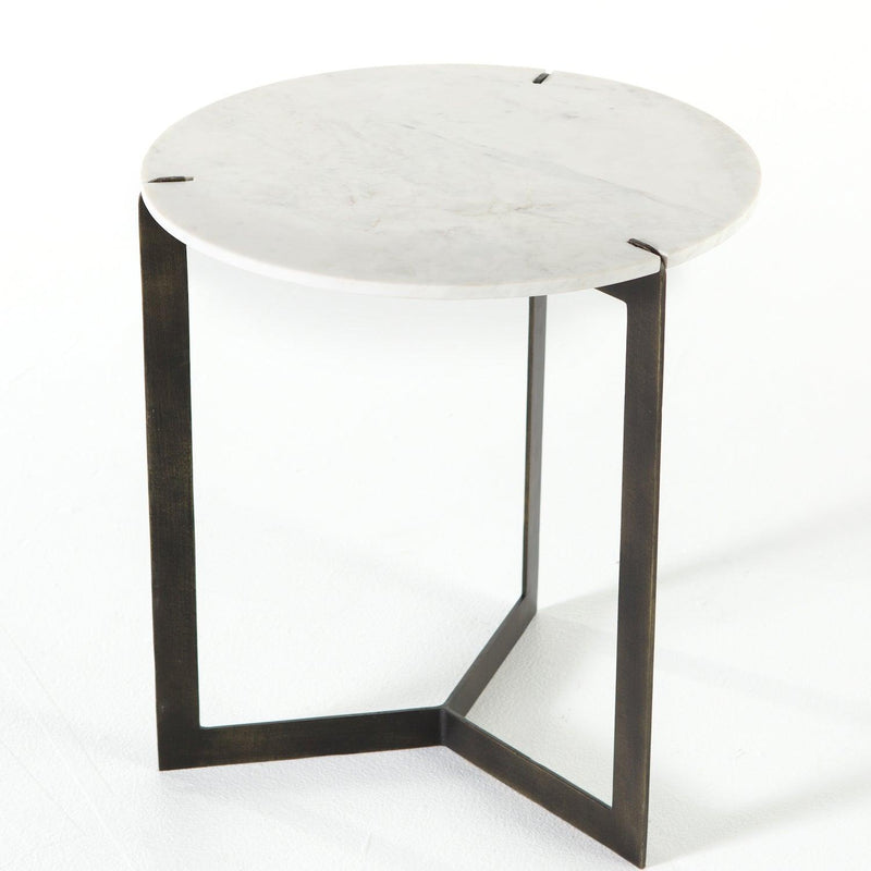 Kiva End Table, Polished White Marble - Grove Collective