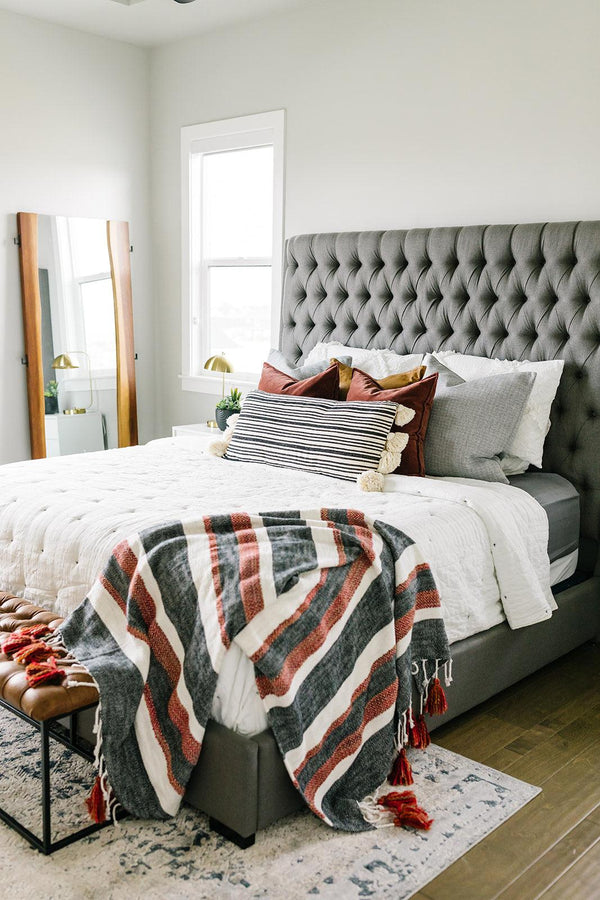 Camille Grey Upholstered Bed - Grove Collective
